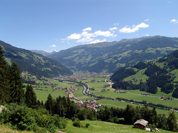 the ziller valley (or zillertal valley), looking northwards from hippach