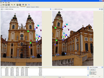 hugin automatically calculates control points, this is the control point check interface