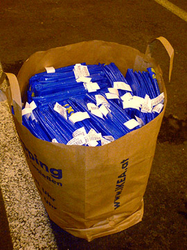 100 ikea plastic bags in an ikea paper bag