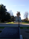 the perfect spot for a lantern - blocking the view from the information board to the statue that it's about. 2006-02-09, Sony DSC-F717.