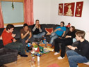 the infamous soletti-bet: try to eat 20 "salty snack sticks" (solleti) within a minute (not really visible in this pic).