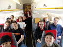 wilten choir boys on tour - simon, haedal, sebastian, herbert, phillipe, jan, elias, two friendly stewardesses, martin, gernot, wolfgang, mathias