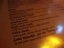 der interessantere teil der speisekarte - joe's beer house || foto details: 2007-08-31, windhoek, namibia, Sony F828. keywords: namibian game stroganoff, bushman sosatie, springbok fillet kebab, gemsbock fillet, kudu loin steak, zebra steak, game knuckle