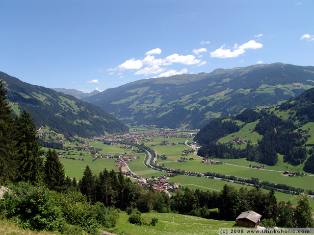 the ziller valley (or zillertal valley), looking northwards from hippach