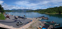 panorama: floating huts tour, leaving at ratchaprapha dam. 2008-08-31, . keywords: rajjaphapa dam, chiao lan reservoir, cheow lan dam