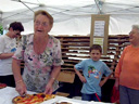 french tarte stand in the middle of nowhere. note the tarte-shelves!