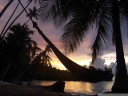 hängematte im sonnenuntergang || foto details: 2011-08-30 07:59:48, malenge indah cottages, malenge, togean islands, sulawesi, indonesia, DSC-F828.