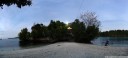 panorama: the restaurant at poya lisa. at high tide, there's only a strip of sand leading to the stairs.