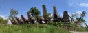 panorama: tongkonan rice storage buildings. traditional torajan architecture.. 2011-09-12 06:13:54, DSC-F828.