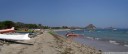 panorama: sasak fishing boats at the beach in kuta, south lombok