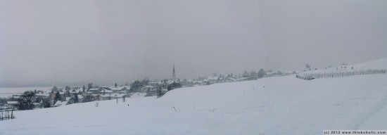 panorama: different view - rum during strong winter snowfall