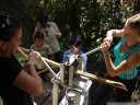 sophie and caroline extract sugarcane juice, the traditional way