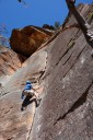 markus climbs flake crack, mt piddington, blue mountains. 2012-11-18 04:48:26, DSC-RX100.
