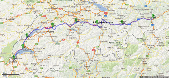 bike route two, first week: western austria, liechtenstein and switzerland (map data: google maps)