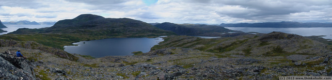 panorama: view of lake muotkevuonjavri and northern seiland, finnmark, norway