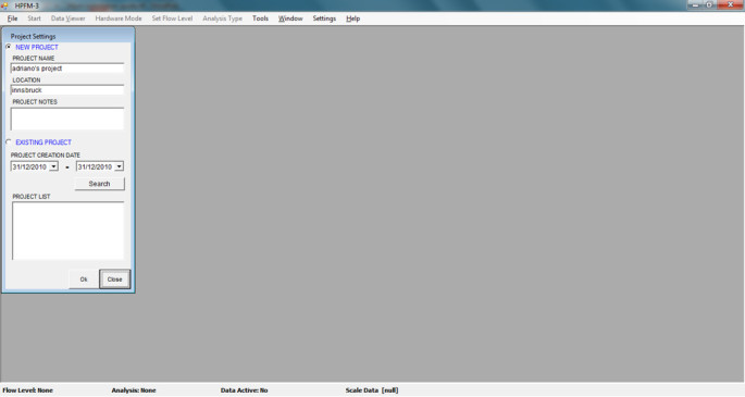 20. Restart the HPFM software and create a new project ("File" - "Open Project" - fill in "New Project" fields).