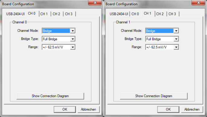 11. On tabs "CH 0", "CH 1" enter the following values: