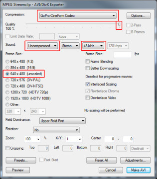 GoPro Studio compatible settings for MPEG Streamclip MP4 Export