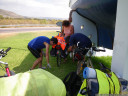 patching the day's first flat tyre, under a boat, along the N-340