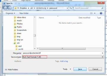 Choose "File", "Save File As", and make sure the file format is set to "Rich-Text-Format  (*.rtf)".  - ow to remove unknown passwords from protected Microsoft Word files