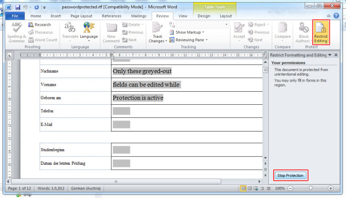 word file protection remove