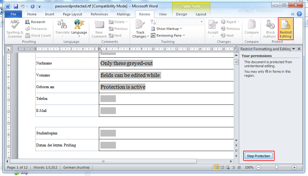 remove form fields in word