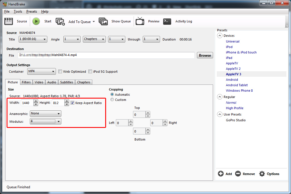 How to convert RX100 MP4 videos for correct aspect ratio in 1 Second Everyday