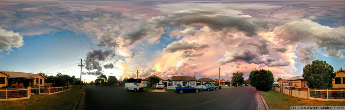 panorama: dramatic clouds and colours at sunset