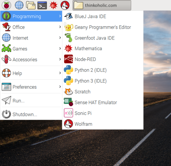 raspberry pi raspbian jessie start menu screenshots