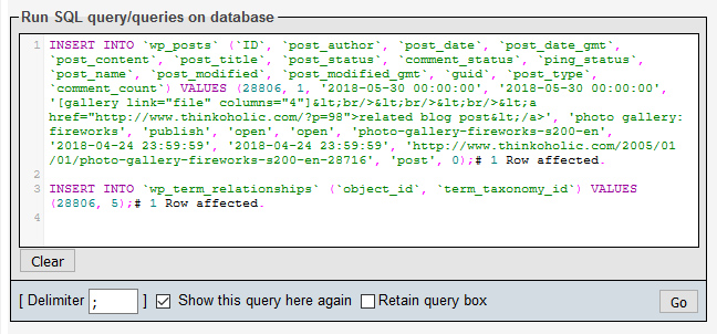 how to insert an article into a wordpress database using mysql