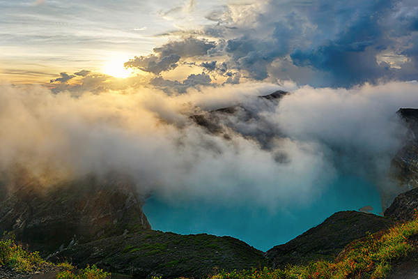 hdr panorama: sunrise at kelimutu volcano, flores, indonesia