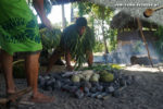 Traditionelles Kochen in Samoa: Der Erdofen wird mit Kochbananen, Brotfrucht und Taro-Wurzeln belegt. (Foto: Markus Nolf / Vom Essen Besessen)