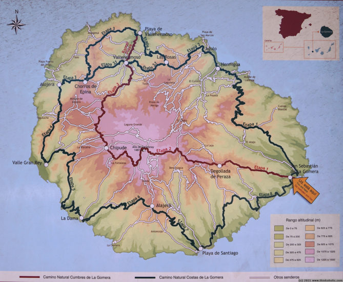 Overview map of GR131 and GR132 - long distance hiking routes on La Gomera